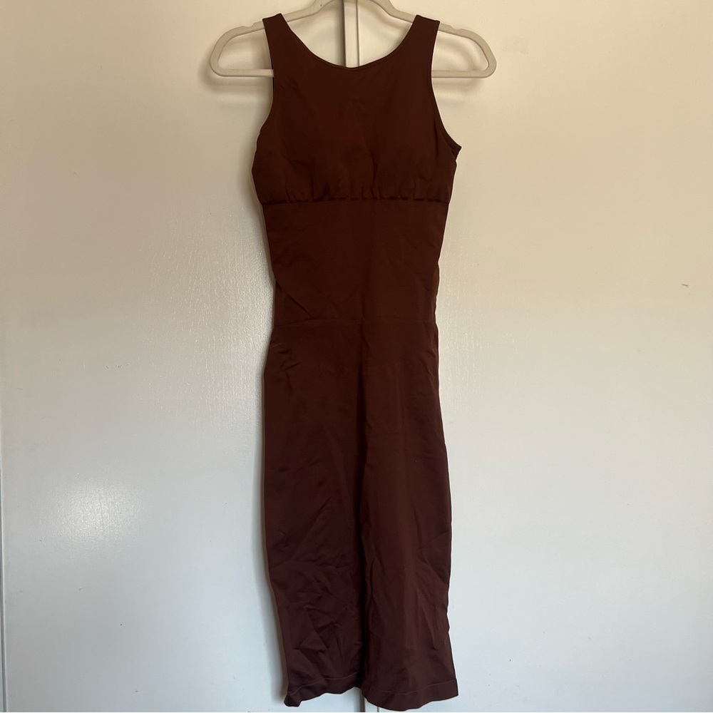 Tummy Control Brown Sleeveless Midi Bodycon Dress